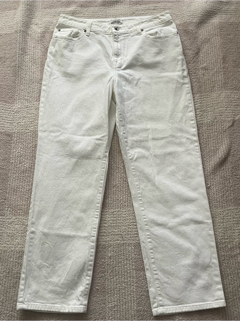 L.L. Bean Women's Straight-Leg Jeans in White Denim Classic Fit